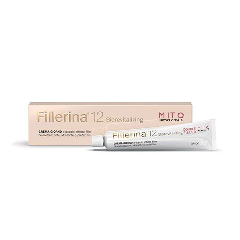 Fillerina 12 Double Filler Biorevitalizing Crema Giorno è un trattamento quotidiano a doppio effetto filler